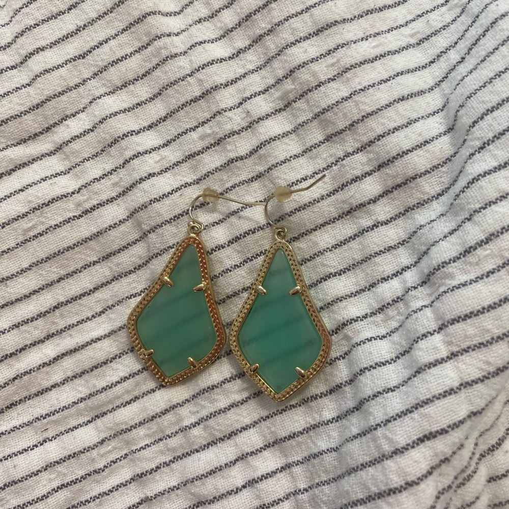 Kendra Scott Green and Gold Drop Earrings